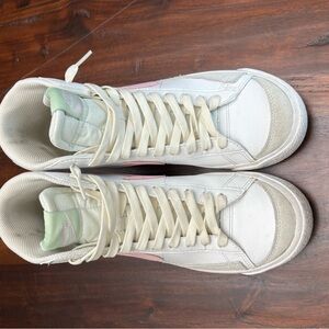 White Nike blazers with Pink and Green Details